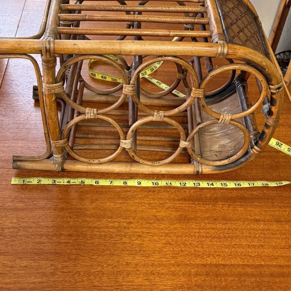 Vintage 70’s Bamboo and Rattan 6 bottle Freestanding Wine Rack